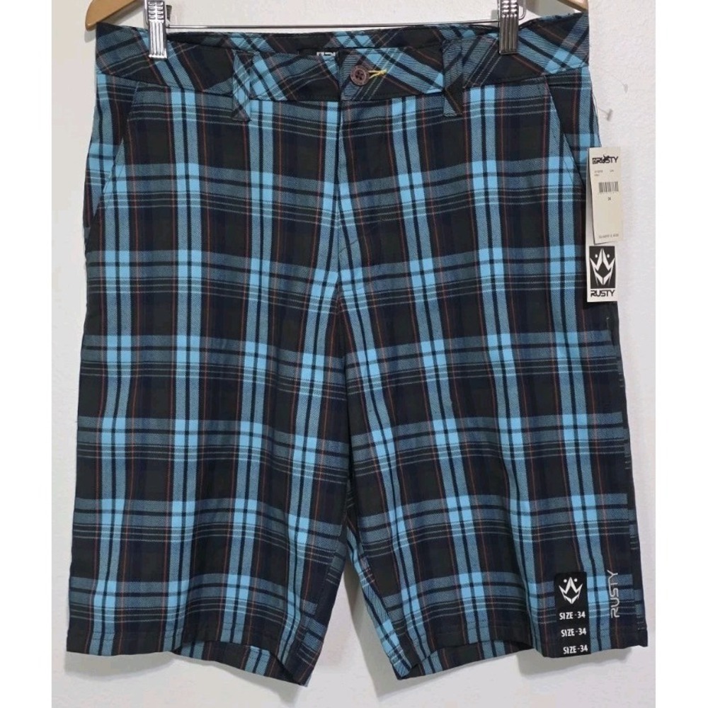 NEW Rusty Men's 34 Casual Shorts Plaid Blue Skate Motocross BMX‎ Surf Y2K XGames